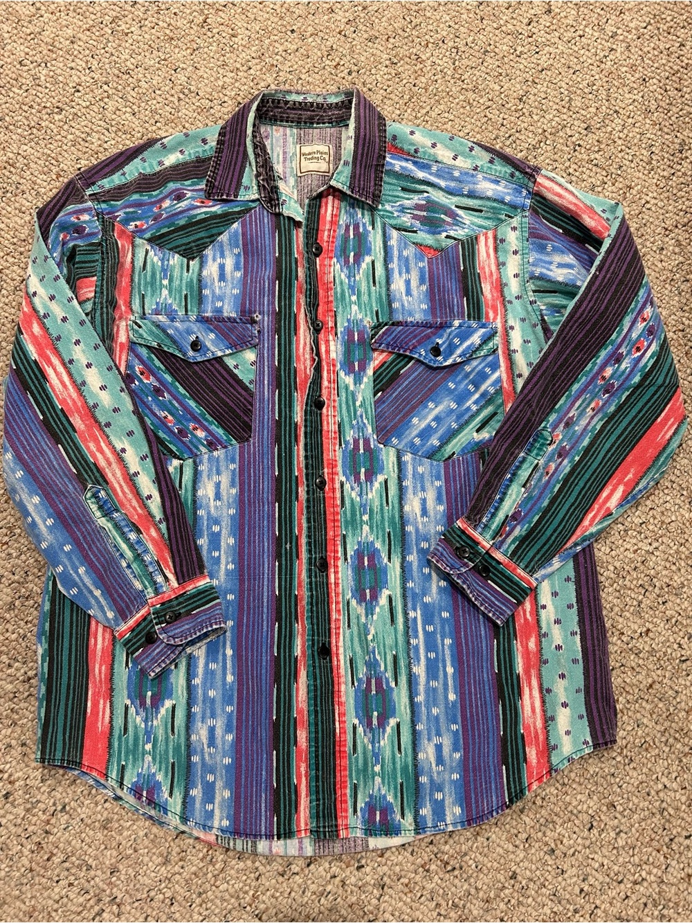 Vintage-Western Plains Trading Multicolor Striped Men’s Button-Up shirt
